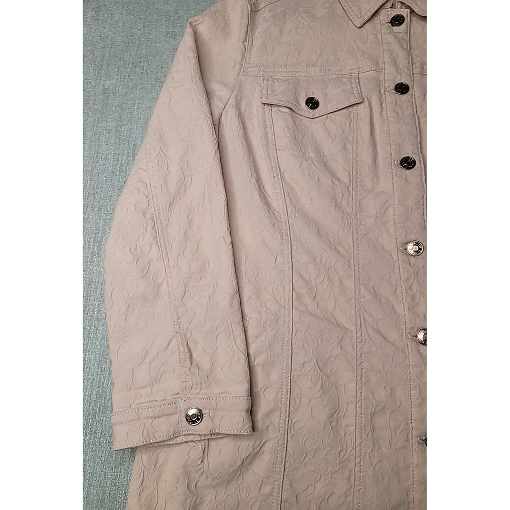Chico's Elongated Jacquard Paris Pink Button Down Jacket 3 16/18 Cotton/Spandex‎ - Picture 6 of 14